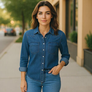 Gap Western Pearl Snap Front 100% Cotton Yoke Shoulders Denim Jean Shirt Size XS